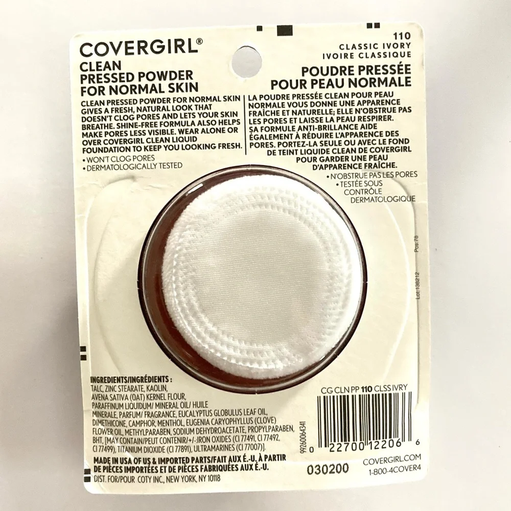 🆕 110 CoverGirl Clean Pressed Powder Compact, Classic Ivory [110], 0.39